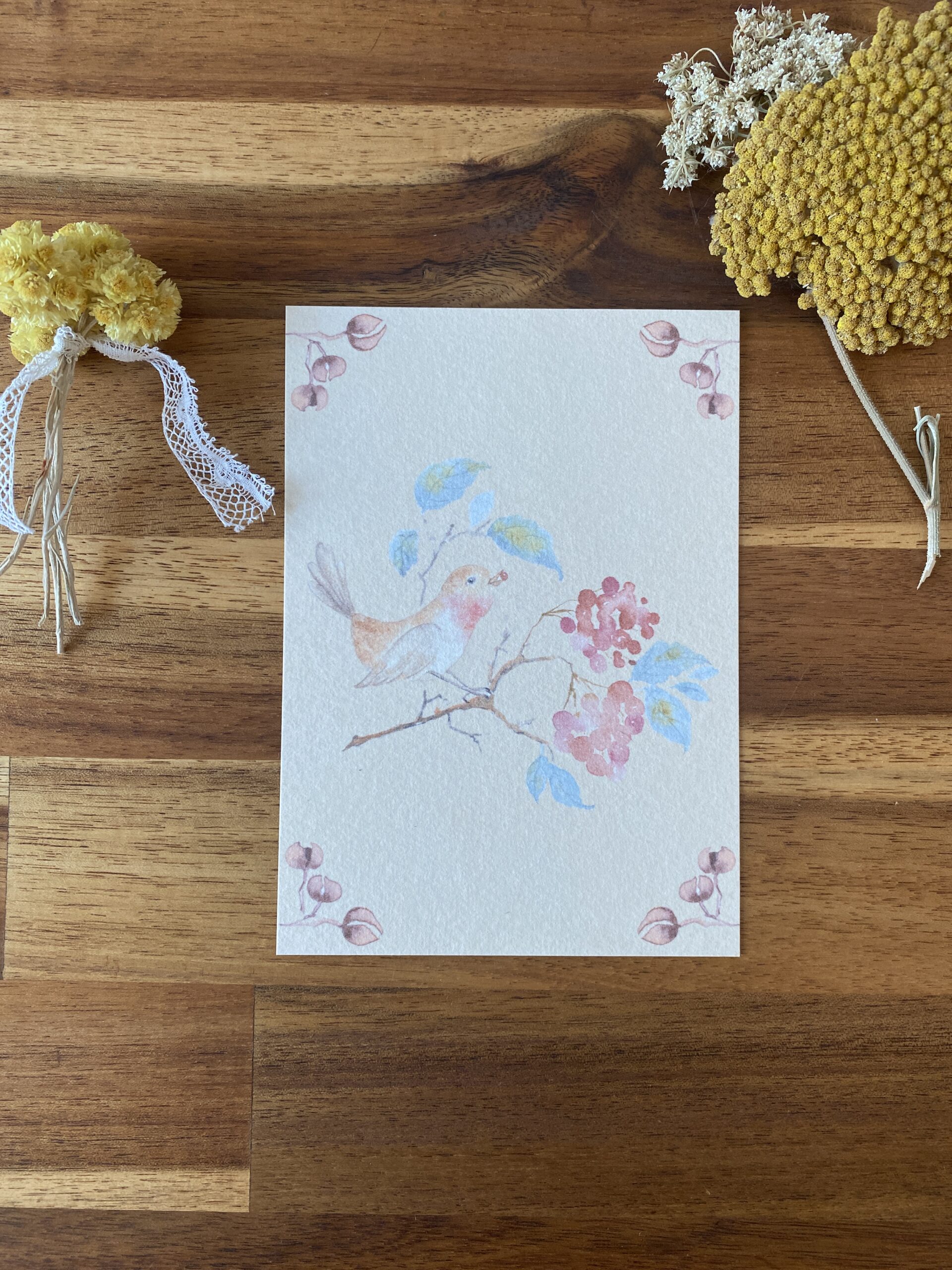 L'oiseau sur sa branche et ses baies - Papier Mat