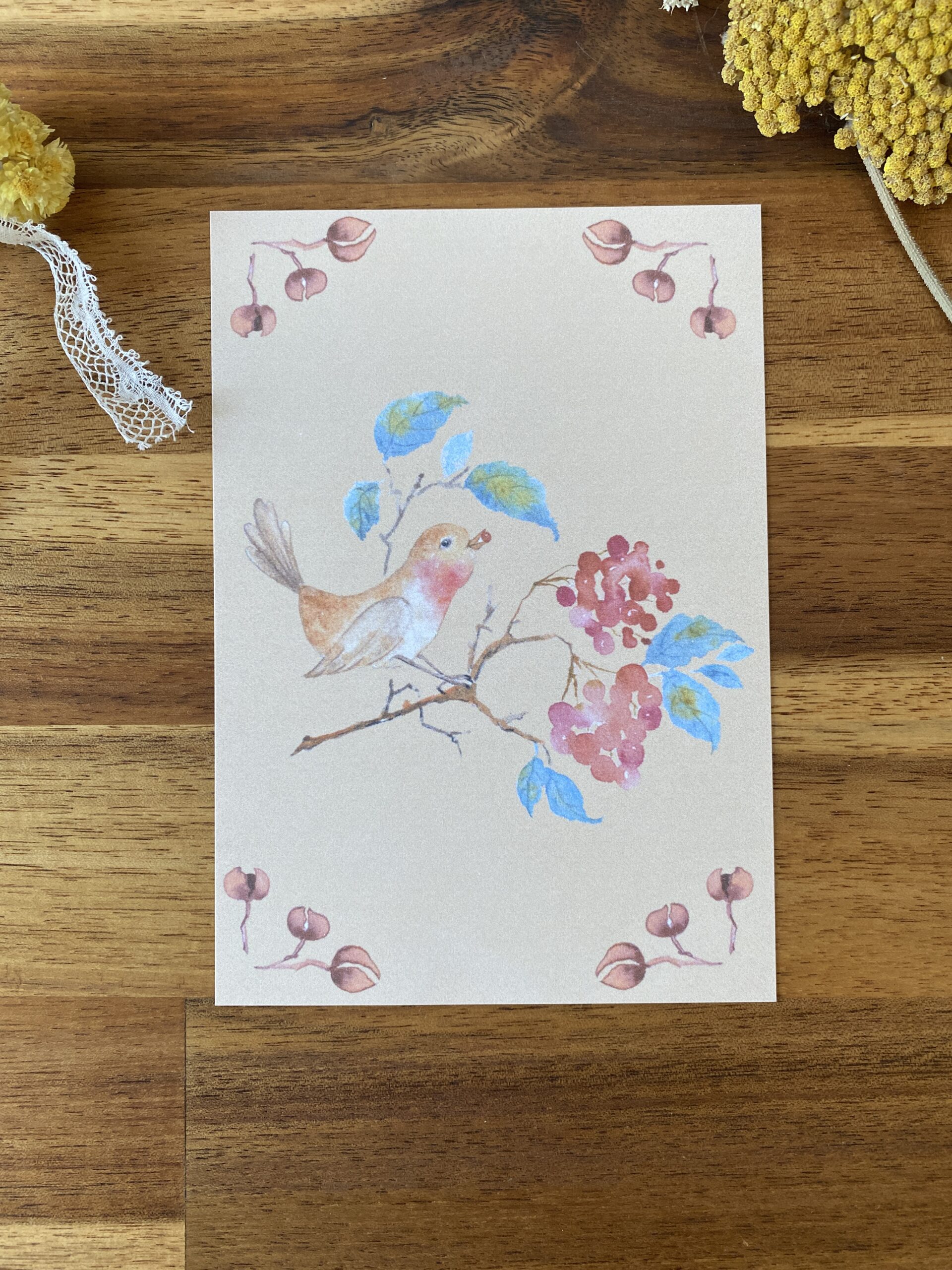 L'oiseau sur sa branche et ses baies - Papier Glacé