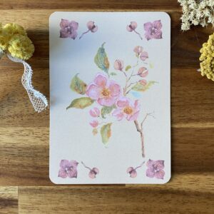 Motifs aubépine et fleurs d’hortensia - Papier Glacé à bords ronds (Avec Enveloppe)