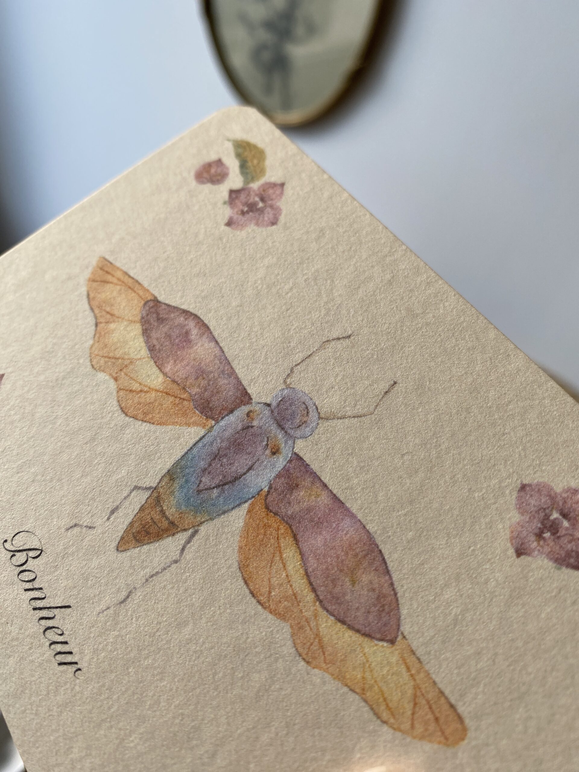 Cigale et fleurs d'hortensia - Papier Mat - "Porte bonheur" – Image 2