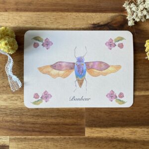 Cigale et fleurs d'hortensia - Papier Glacé - "Porte bonheur"